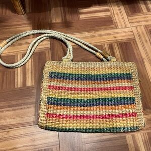 Vintage Multicolor Woven Straw Shoulder Bag
